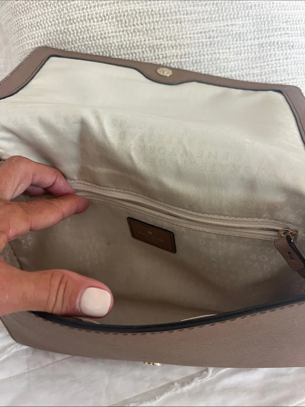 Kate  Spade Taupe/Brown Saffiano Leather Shoulder Bag